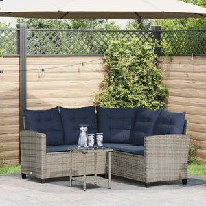 Graues L-Form Gartensofa mit Tisch & Kissen