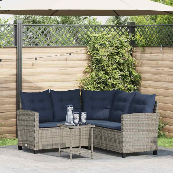 Graues L-Form Gartensofa mit Tisch & Kissen