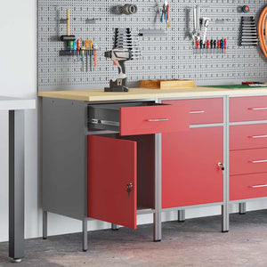 Werkbank mit Schubladen, Rot/Grau, 100 cm