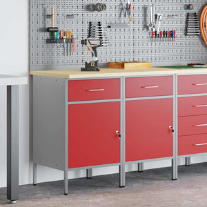 Werkbank mit Schubladen, Rot/Grau, 100 cm