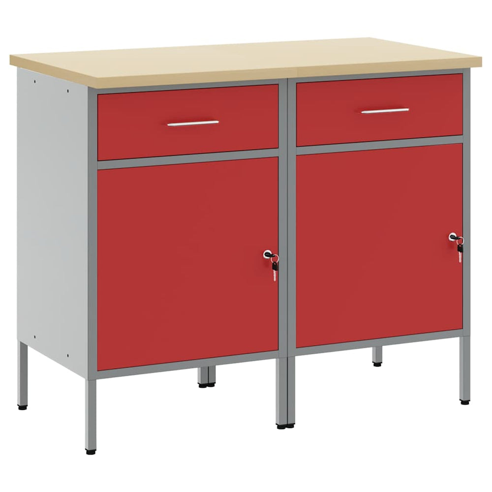 Werkbank mit Schubladen, Rot/Grau, 100 cm