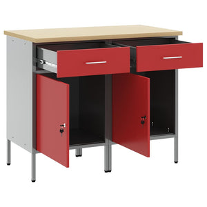 Werkbank mit Schubladen, Rot/Grau, 100 cm
