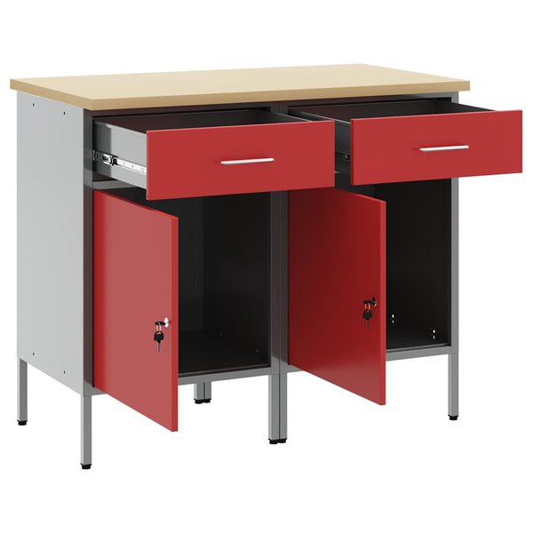 Werkbank mit Schubladen, Rot/Grau, 100 cm