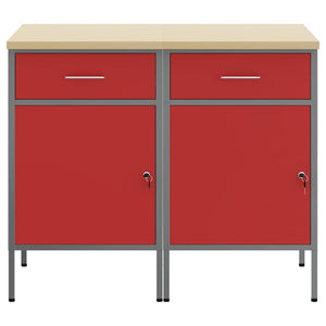Werkbank mit Schubladen, Rot/Grau, 100 cm