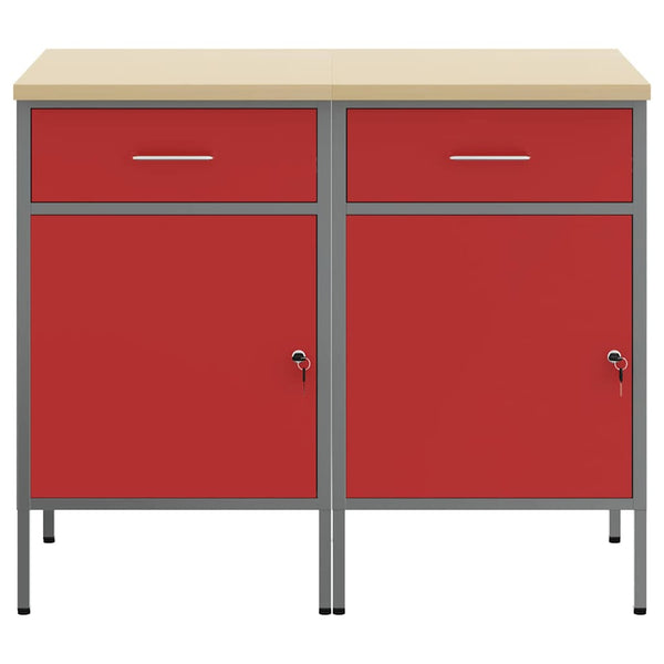 Werkbank mit Schubladen, Rot/Grau, 100 cm