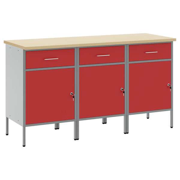 Werkbank mit Schubladen, Rot/Grau, 150 cm