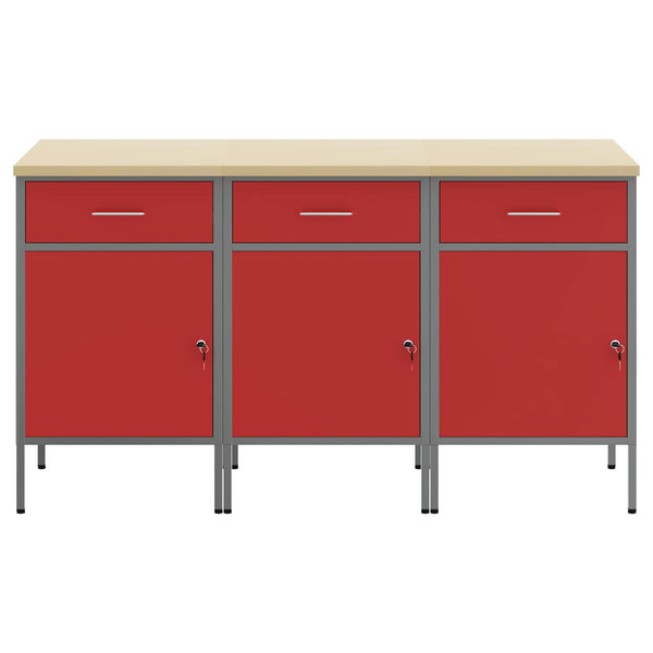Werkbank mit Schubladen, Rot/Grau, 150 cm
