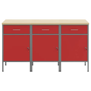 Werkbank mit Schubladen, Rot/Grau, 150 cm