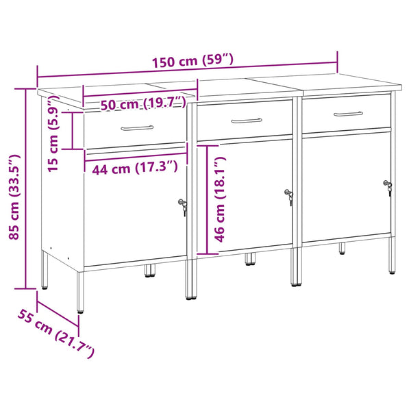 Werkbank mit Schubladen, Rot/Grau, 150 cm