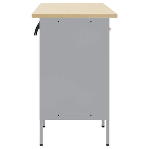 Werkbank mit Schubladen, Schwarz, Holz und Stahl