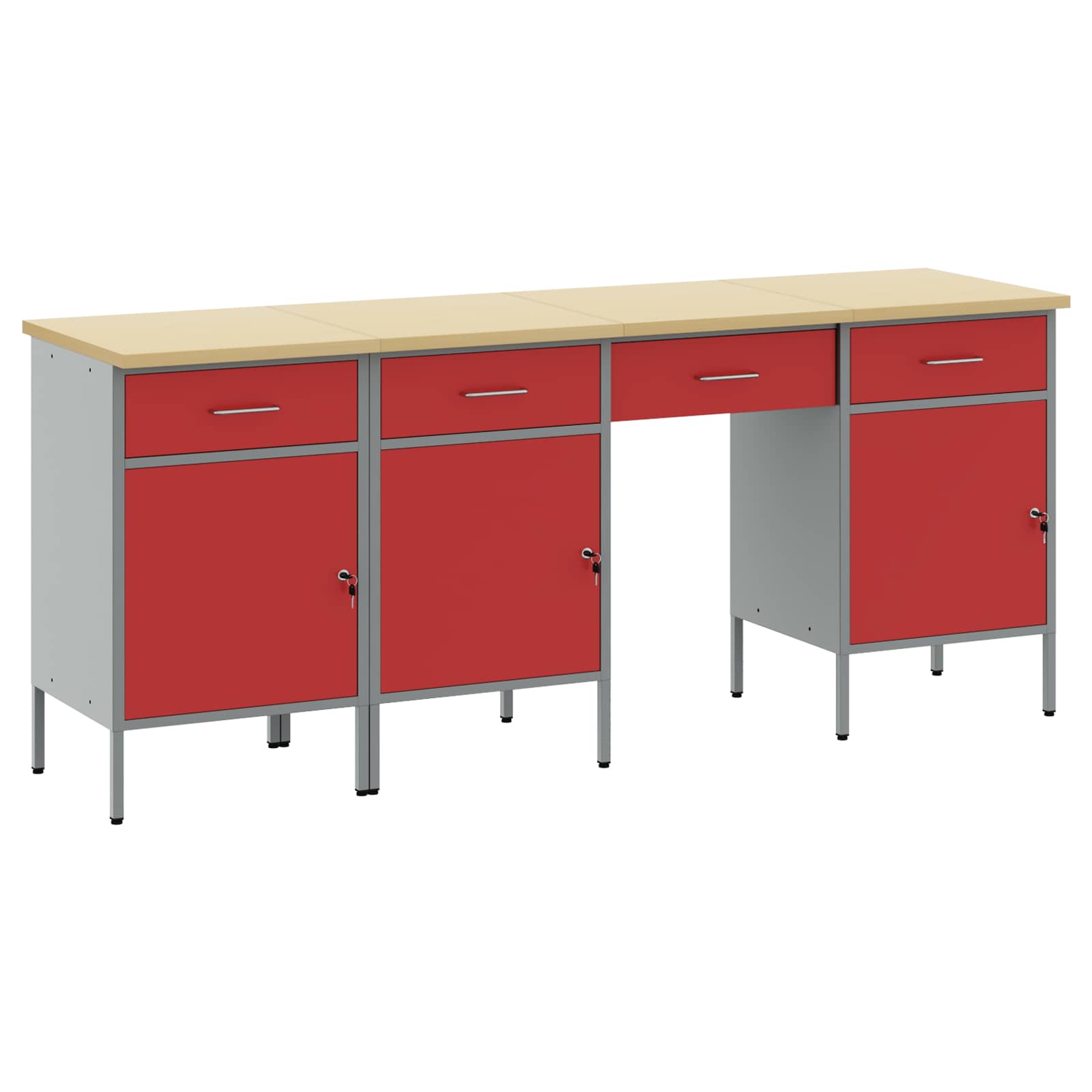 Werkbank mit Schubladen, Rot