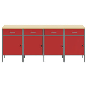 Werkbank mit Schubladen, Rot & Grau, 200 cm