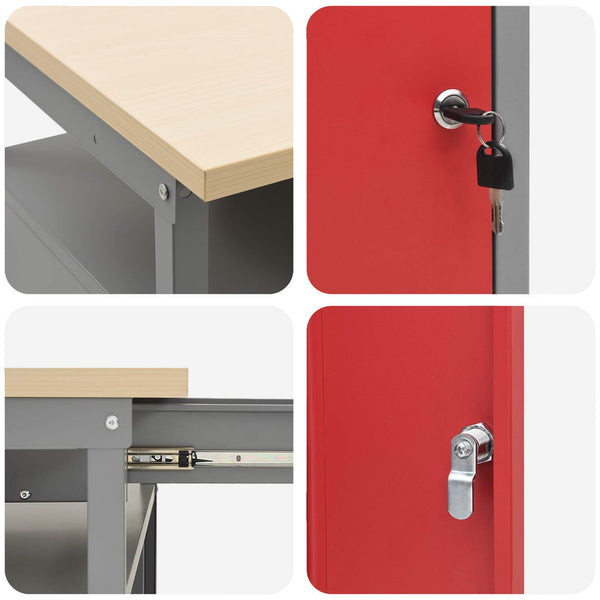 Werkbank Set mit Schubladen, Rot/Grau, 200cm