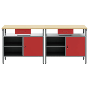 Werkbank Set mit Schubladen, Rot/Grau, 200cm