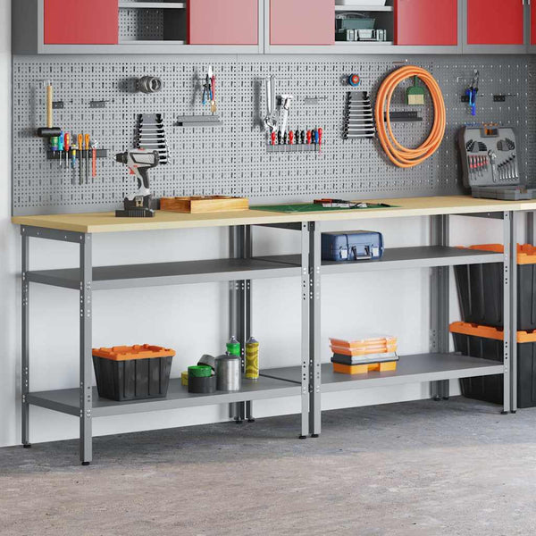 Werkbank Set mit Regal Beige/Grau 200cm