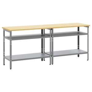 Werkbank Set mit Regal Beige/Grau 200cm