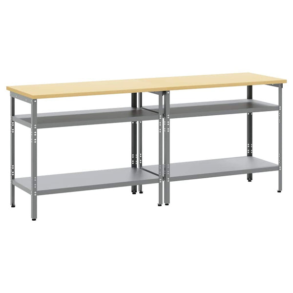 Werkbank Set mit Regal Beige/Grau 200cm