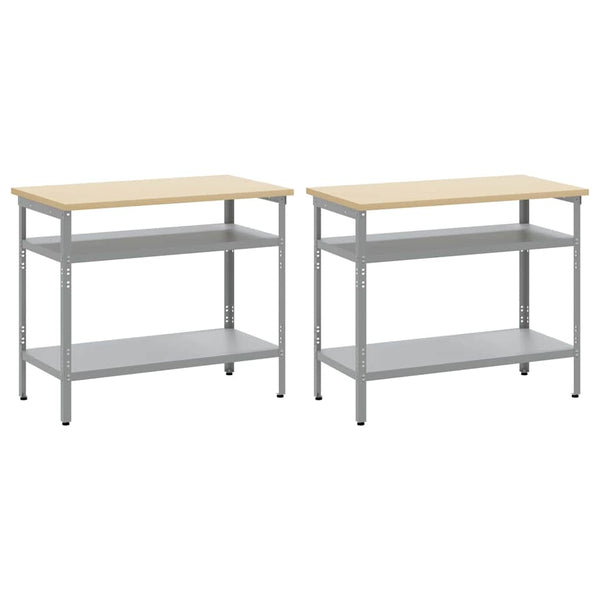 Werkbank Set mit Regal Beige/Grau 200cm