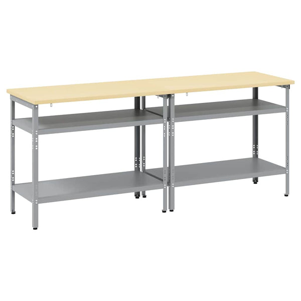 Werkbank Set mit Regal Beige/Grau 200cm