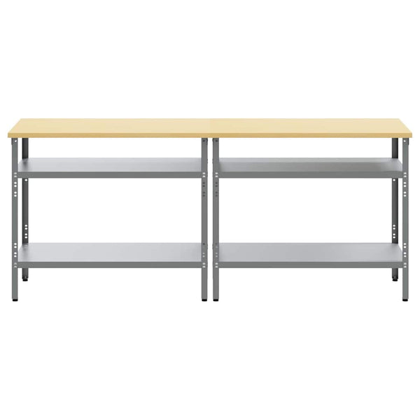 Werkbank Set mit Regal Beige/Grau 200cm