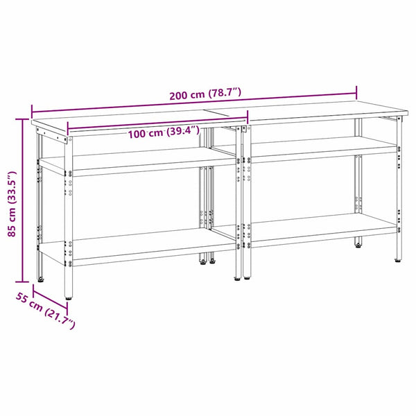 Werkbank Set mit Regal Beige/Grau 200cm