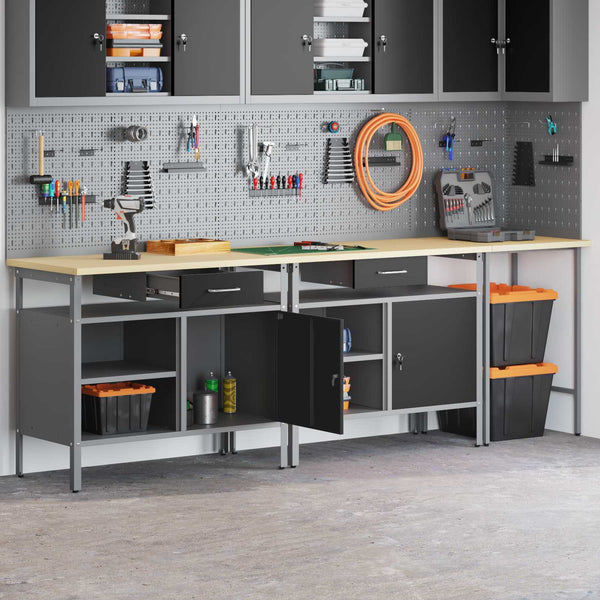 Werkbank Set 3-teilig Stahl Rot Grau
