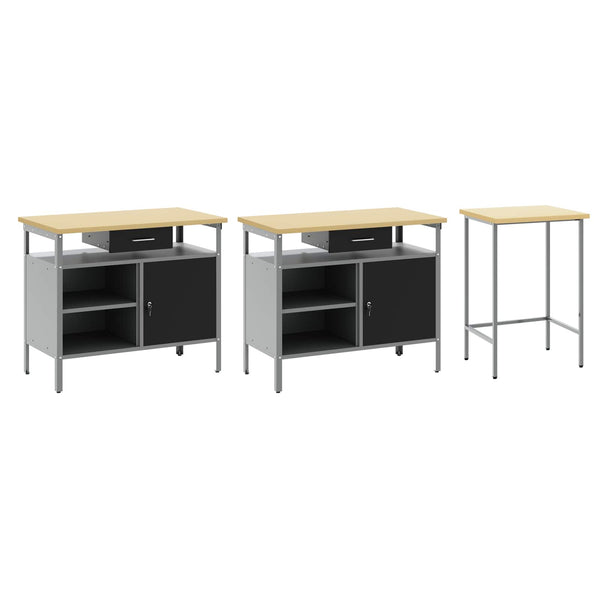 Werkbank Set 3-teilig Stahl Rot Grau