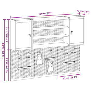 Werkzeugschrank Set 4-teilig Schwarz