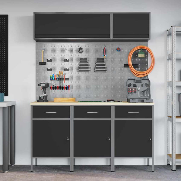 Werkstattschrank Set mit Schubladen Schwarz 8-teilig