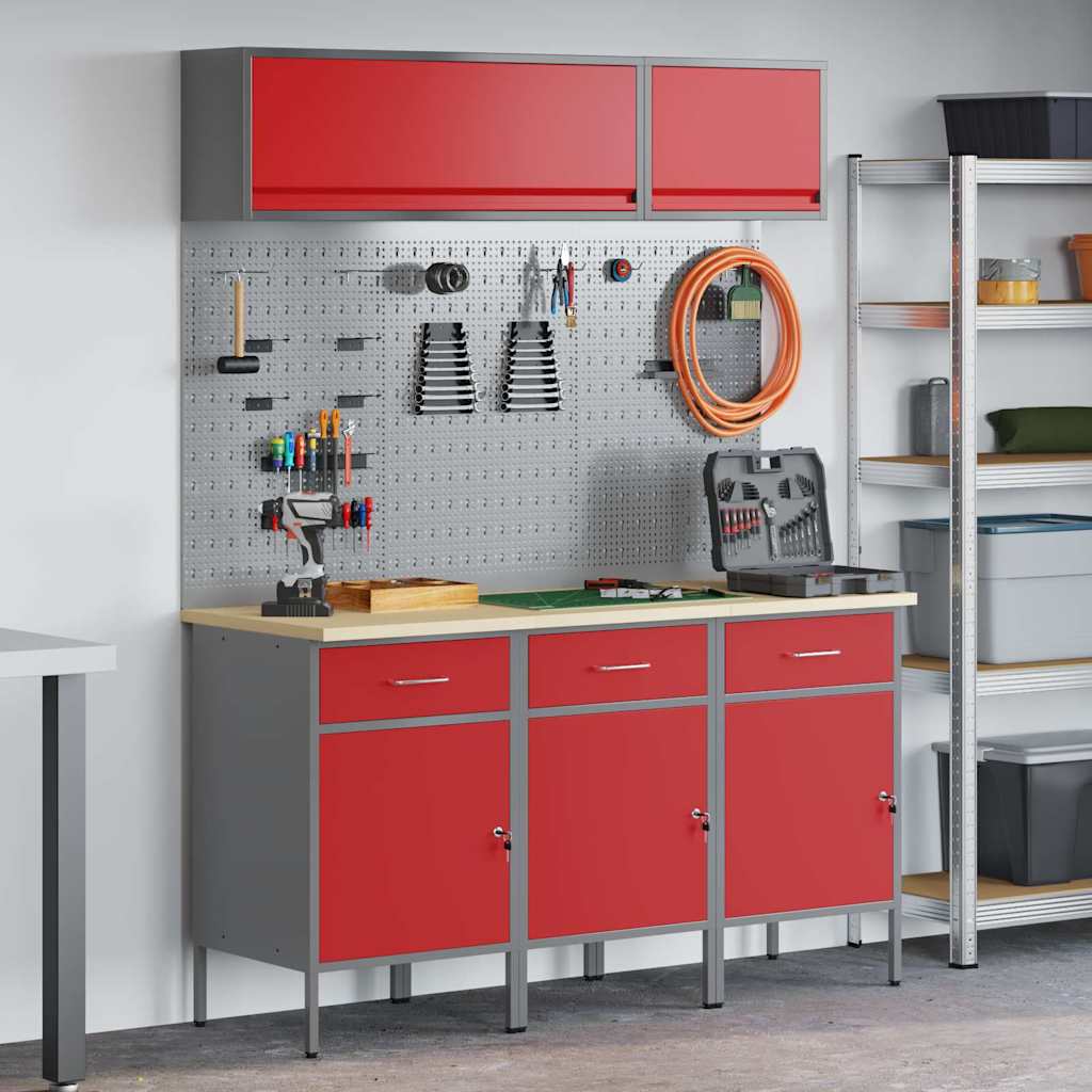 Werkstattschrank Set mit Schubladen Rot 8-teilig