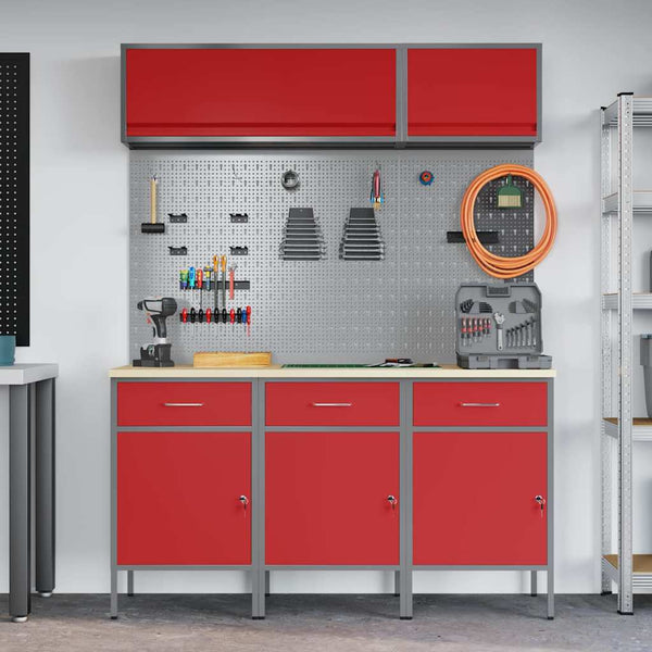 Werkstattschrank Set mit Schubladen Rot 8-teilig