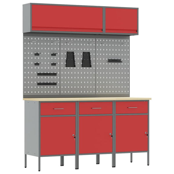 Werkstattschrank Set mit Schubladen Rot 8-teilig