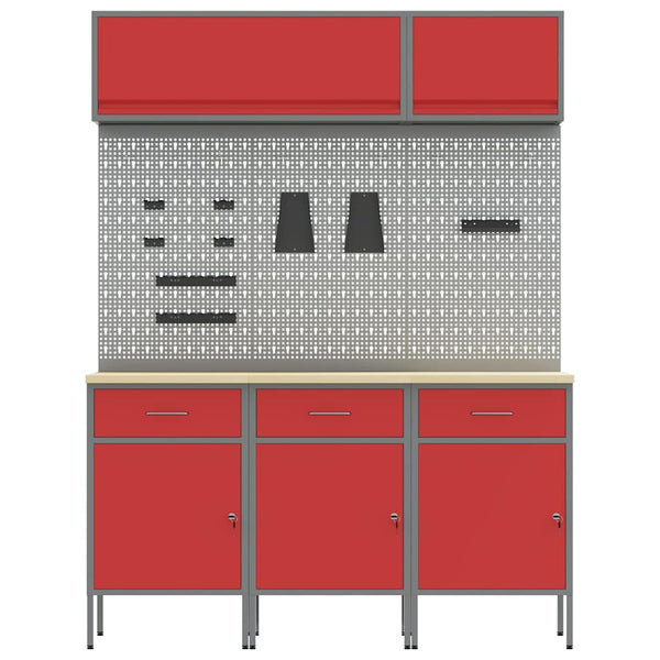Werkstattschrank Set mit Schubladen Rot 8-teilig