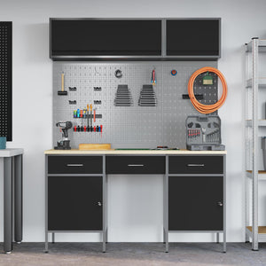 Werkstattschrank Set mit Schubladen Schwarz