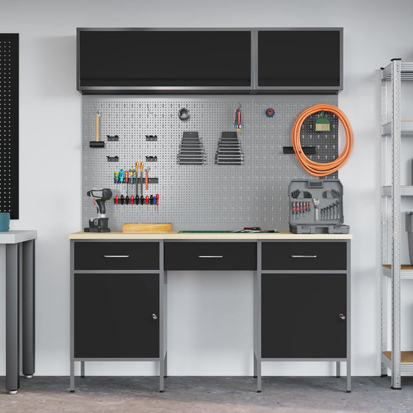 Werkstattschrank Set mit Schubladen Schwarz
