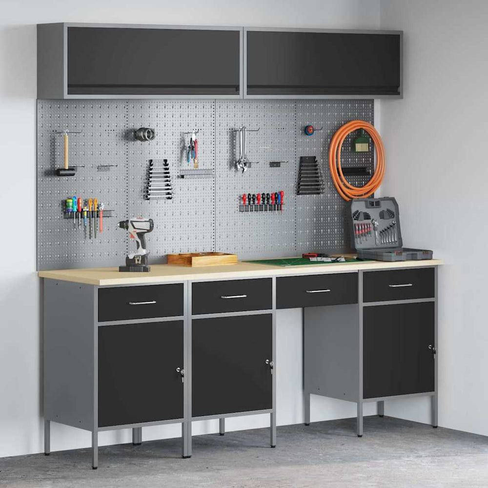 Werkstattschrank Set mit Schubladen, 10-teilig, Schwarz