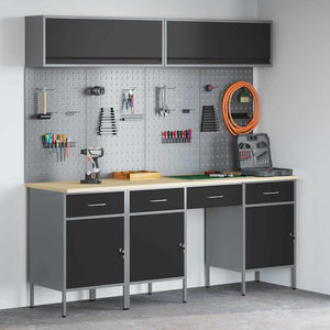 Werkstattschrank Set mit Schubladen, 10-teilig, Schwarz