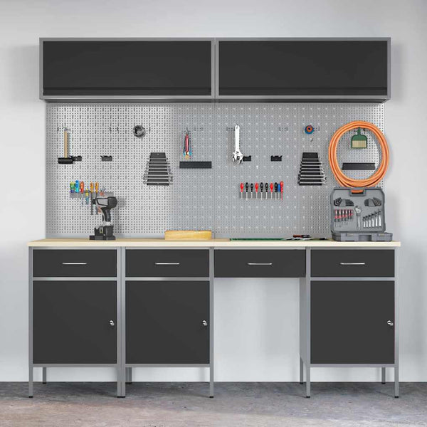 Werkstattschrank Set mit Schubladen, 10-teilig, Schwarz