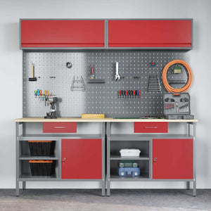 Werkbank Set 8-teilig Stahl Rot/Grau