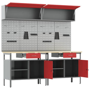 Werkbank Set 8-teilig Stahl Rot/Grau