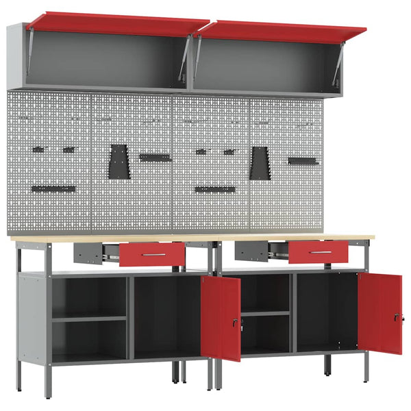 Werkbank Set 8-teilig Stahl Rot/Grau