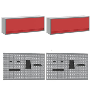 Werkbank Set 8-teilig Stahl Rot/Grau