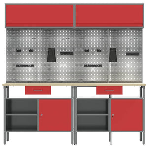 Werkbank Set 8-teilig Stahl Rot/Grau