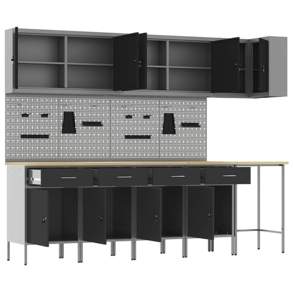 Werkstattschrank Set mit Schubladen, Schwarz & Grau, 12-teilig