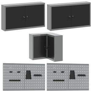 Werkstattschrank Set mit Schubladen, Schwarz & Grau, 12-teilig