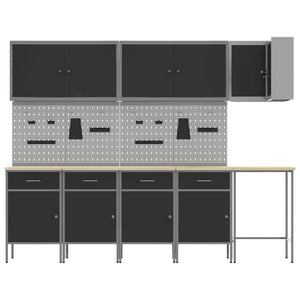 Werkstattschrank Set mit Schubladen, Schwarz & Grau, 12-teilig