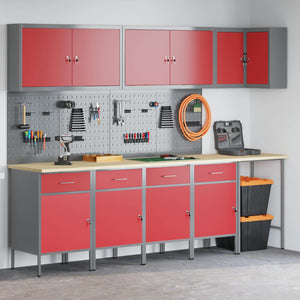 Werkstattschrank Set mit Schubladen Rot/Grau