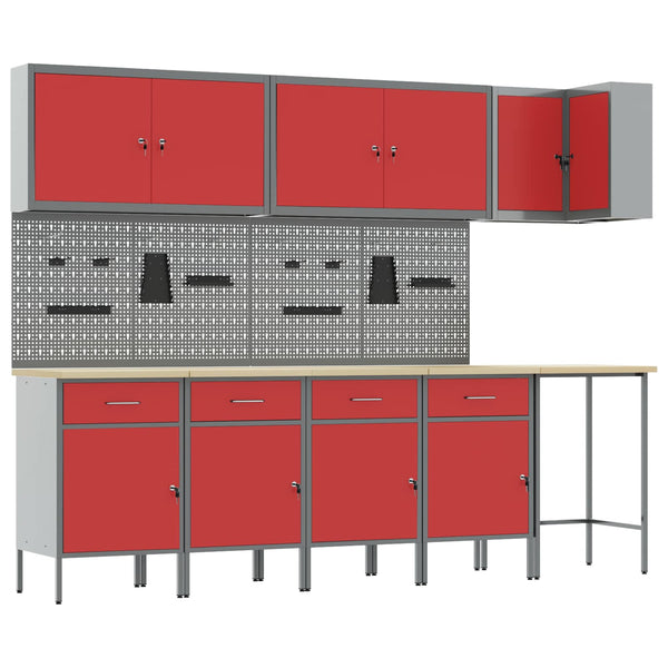 Werkstattschrank Set mit Schubladen Rot/Grau