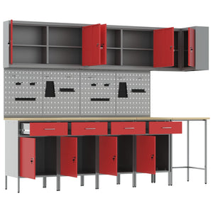 Werkstattschrank Set mit Schubladen Rot/Grau
