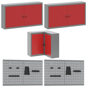 Werkstattschrank Set mit Schubladen Rot/Grau